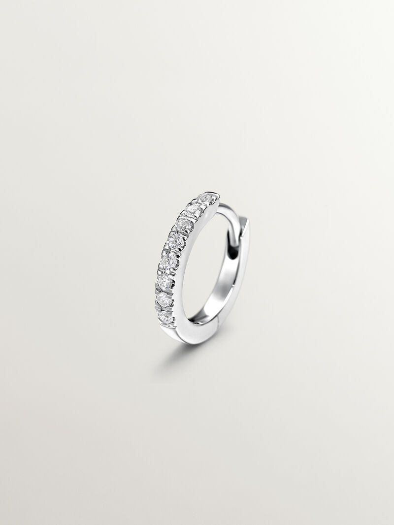 Single 18K white gold hoop earring with diamonds image number 0