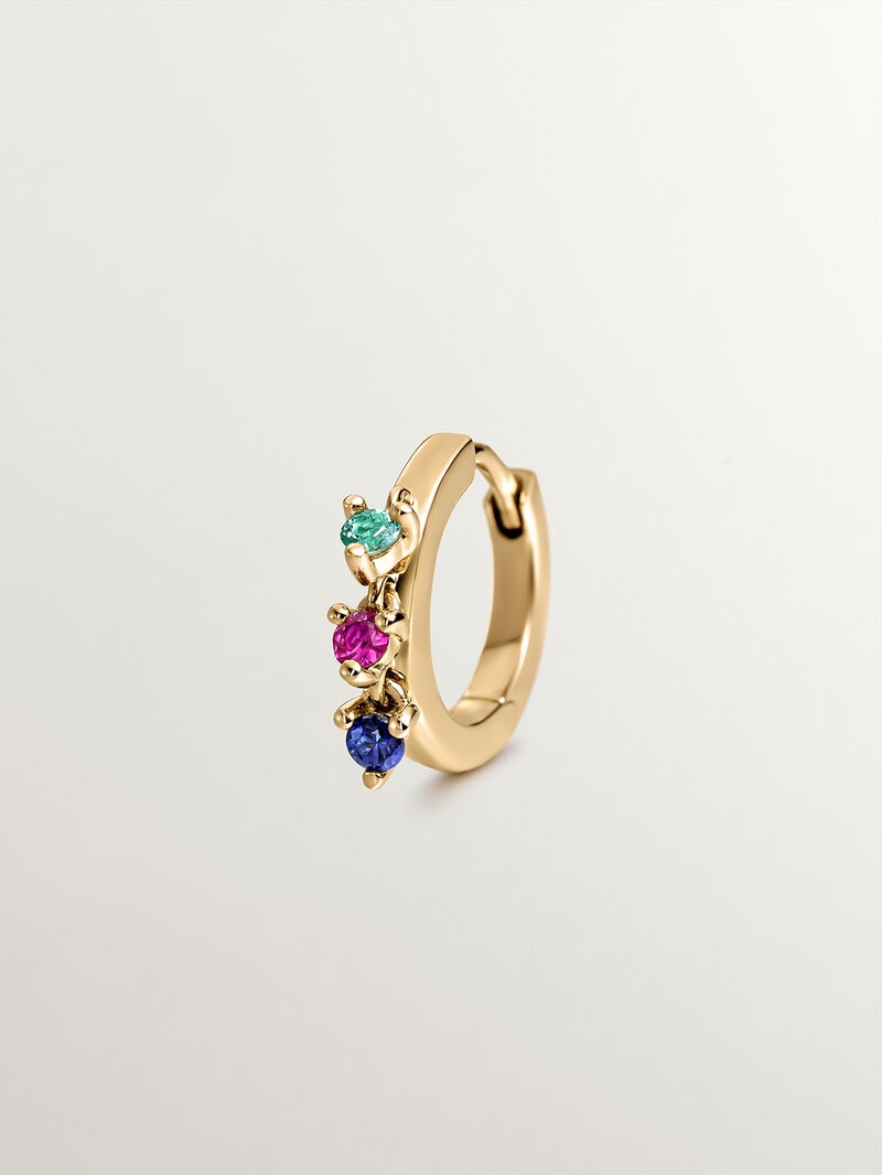 Single hoop earring in 18K yellow gold with emerald, ruby, and sapphire. image number 2