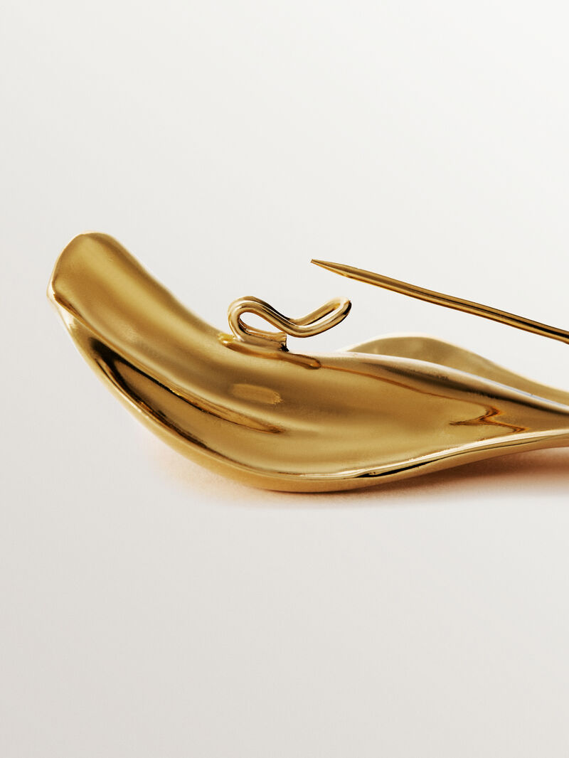 Textured 18K yellow gold plated 925 silver brooch image number 4