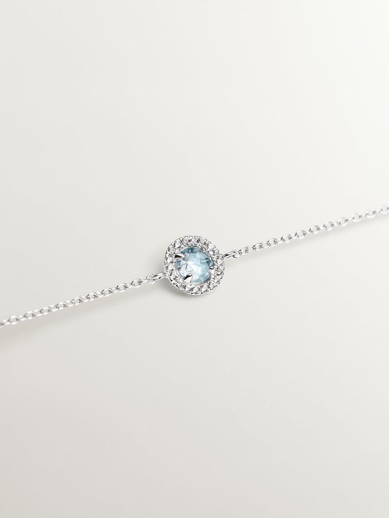 925 Silver bracelet with white sapphires and blue topaz. image number 4