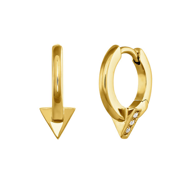Gold plated triangle hoop earrings with topaz , J03960-02-WT,hi-res