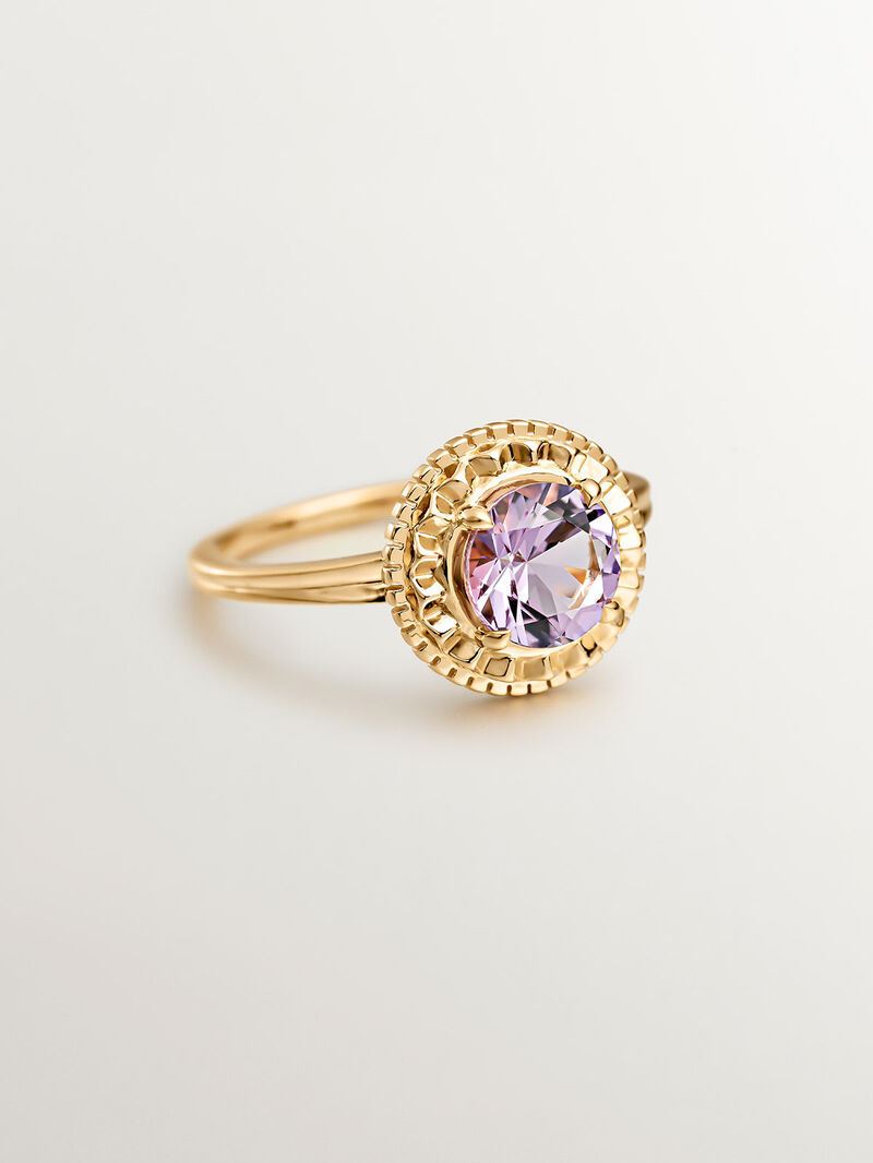 925 Silver ring bathed in 18K yellow gold with pink amethyst image number 2
