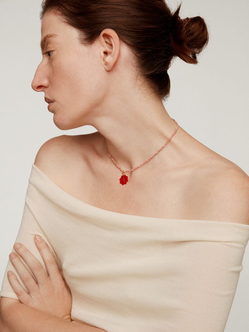 18K yellow gold plated 925 sterling silver charm with star-shaped red enamel and initial I image number 3