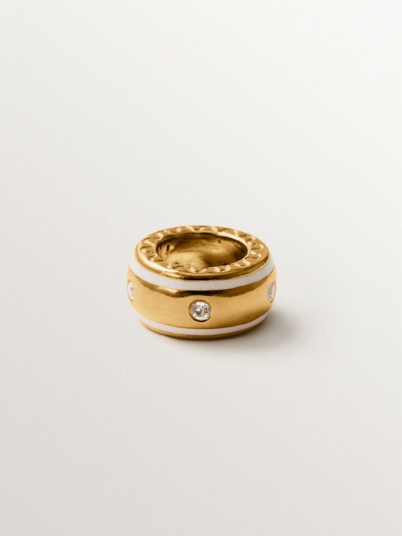 18K yellow gold plated 925 silver charm with white topaz and white enamel in a circular shape image number 2