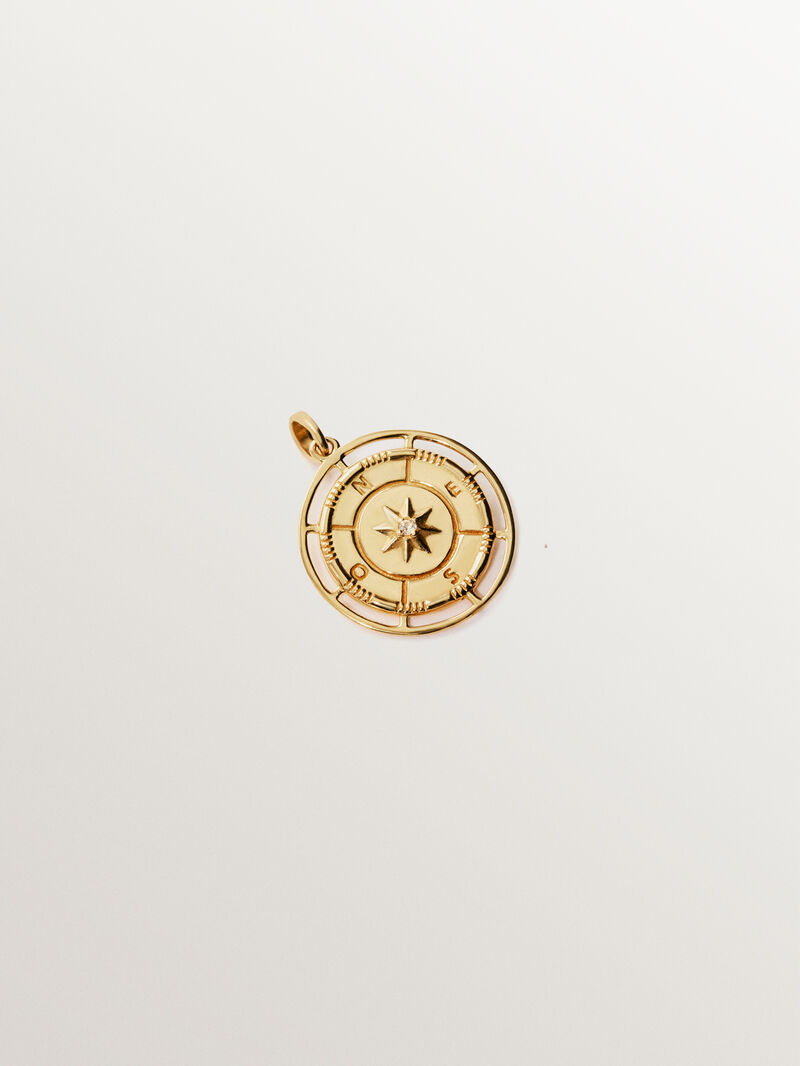 18K yellow gold plated 925 silver charm with purple amethyst and white topaz on a compass rose image number 2