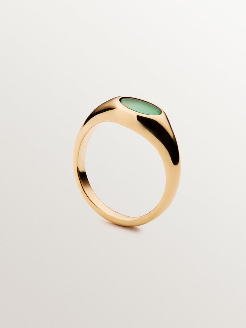 Signet style ring in 18K yellow gold plated 925 silver with central green onyx. image number 4