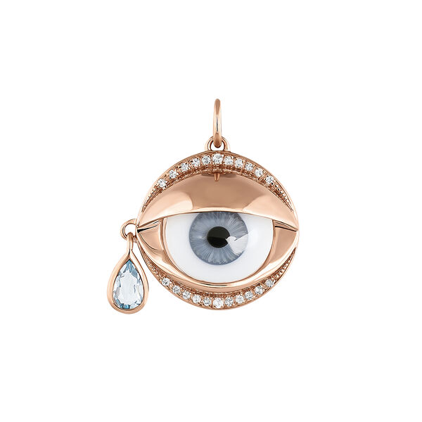 Rose gold-plated silver blue eye charm with blue topaz , J04397-03-BESKYWT,hi-res