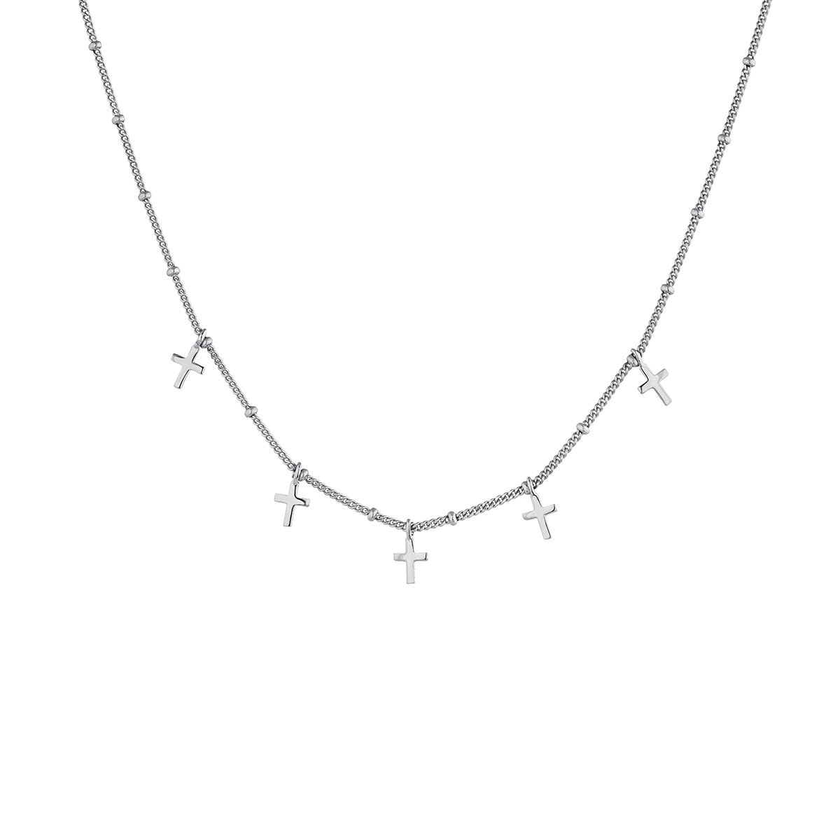 Silver necklace with several crosses , J04863-01, hi-res