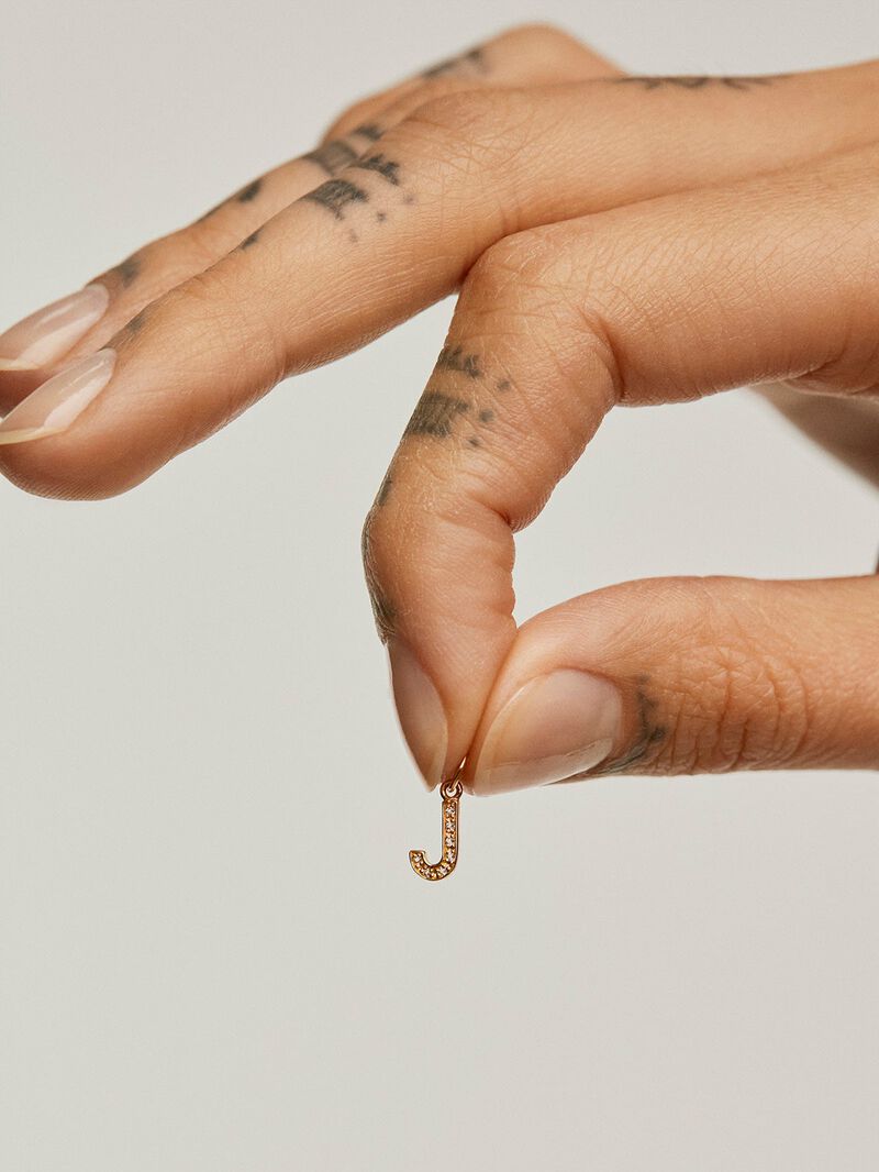 925 Sterling Silver Charm, 18K Yellow Gold Plated with White Topaz Initial J. image number 1