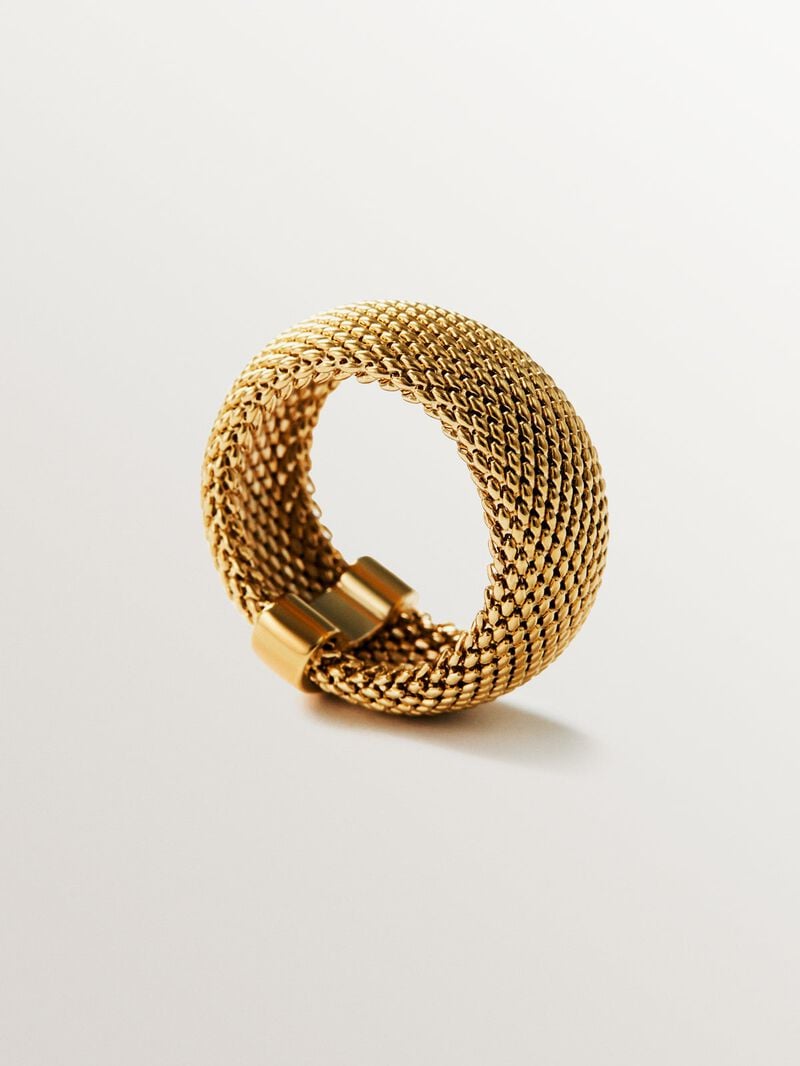 Rigid 18K yellow gold plated 925 silver ring with mesh image number 4