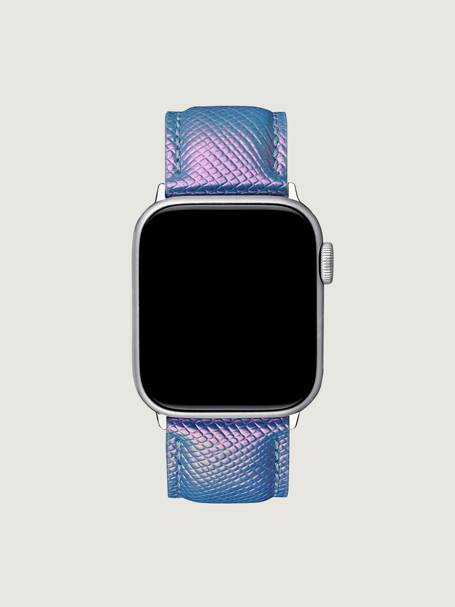 Iridescent blue leather Apple Watch band, IWSTRAP-PUIR, hi-res