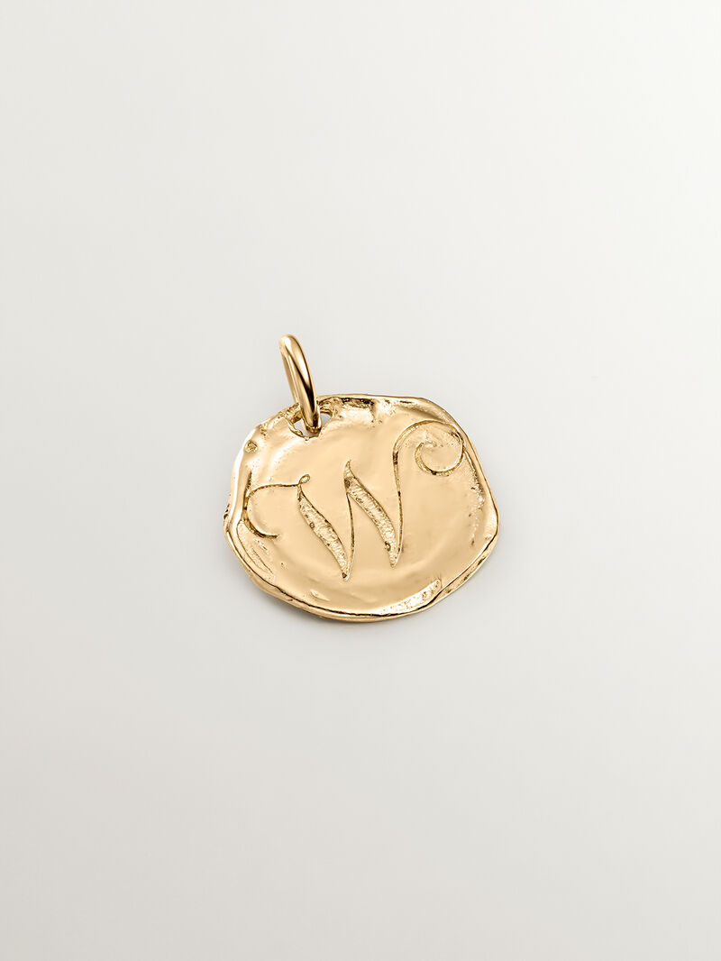 Handcrafted 925 silver charm bathed in 18K yellow gold with initial W. image number 0