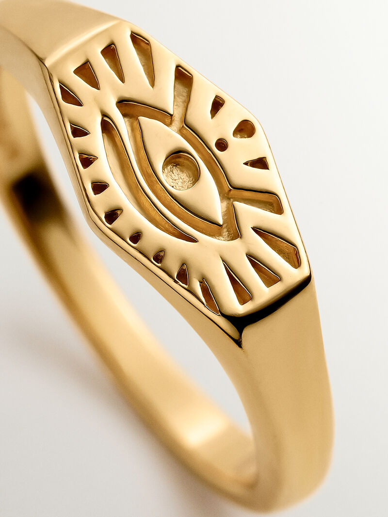 925 Silver signet ring bathed in 18K yellow gold with Eye of Horus. image number 4