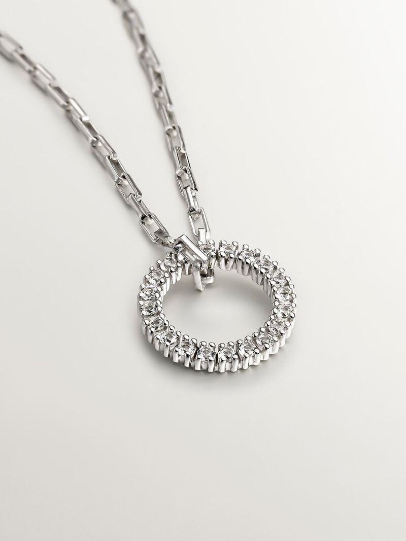 925 Silver pendant with circle of white topazes. image number 2