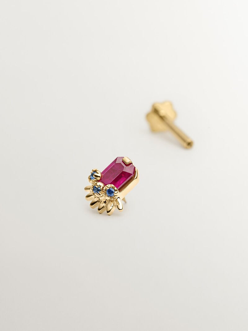 18K Yellow gold piercing with ruby and blue sapphires. image number 4