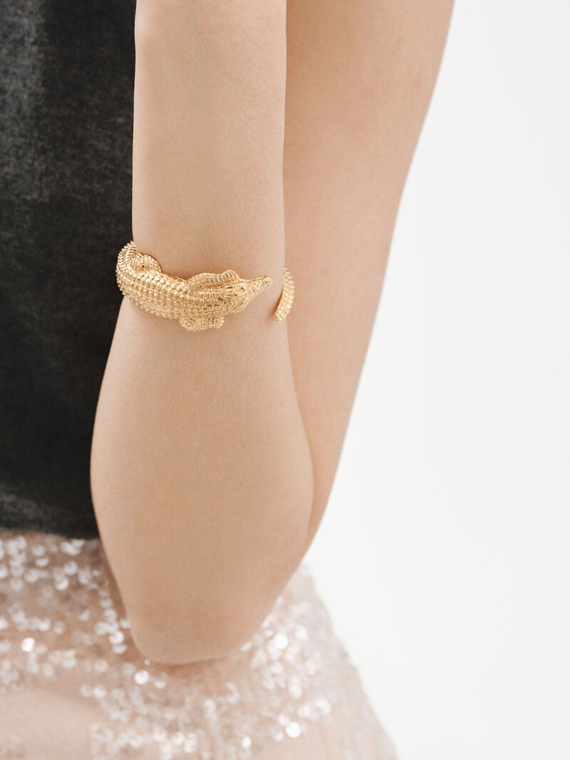 925 Silver bracelet bathed in 18K yellow gold with a crocodile shape. image number 1