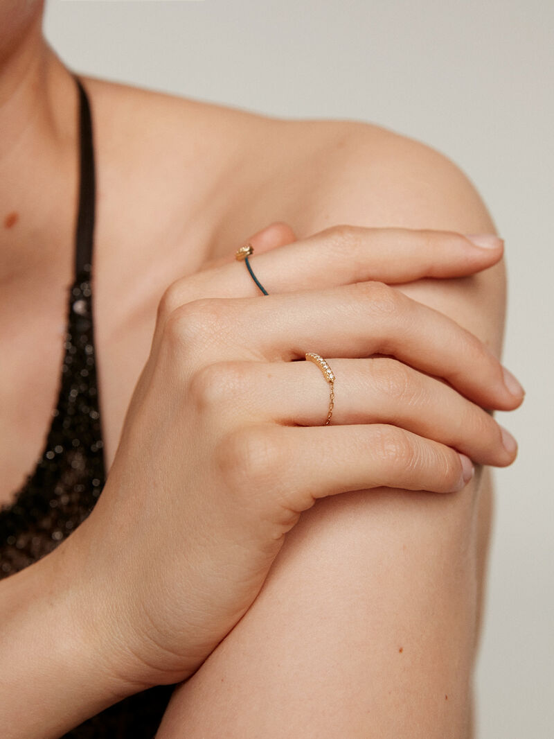 18K Yellow Gold Chain Ring with Diamonds image number 5