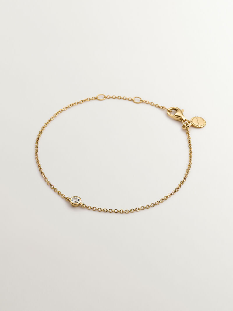 18K yellow gold plated 925 silver solitaire bracelet with white topaz. image number 0