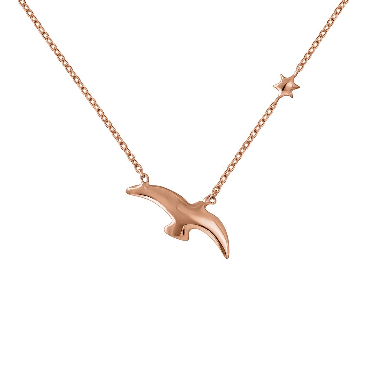Rose gold plated bird and star motif necklace , J04604-03, mainproduct