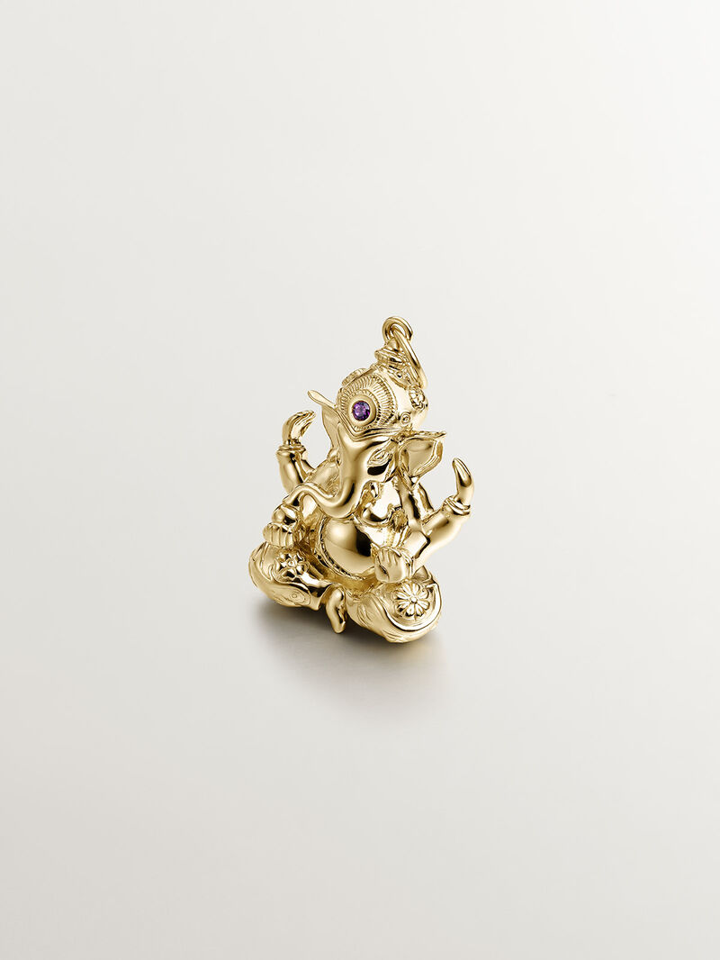 925 silver charm bathed in 18k yellow gold with pink rodolite and elephant shape image number 0