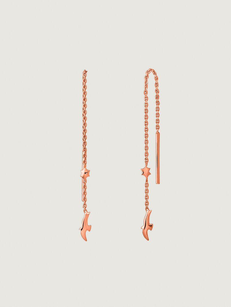 Long 925 silver chain earrings bathed in 18K rose gold with birds. image number 0