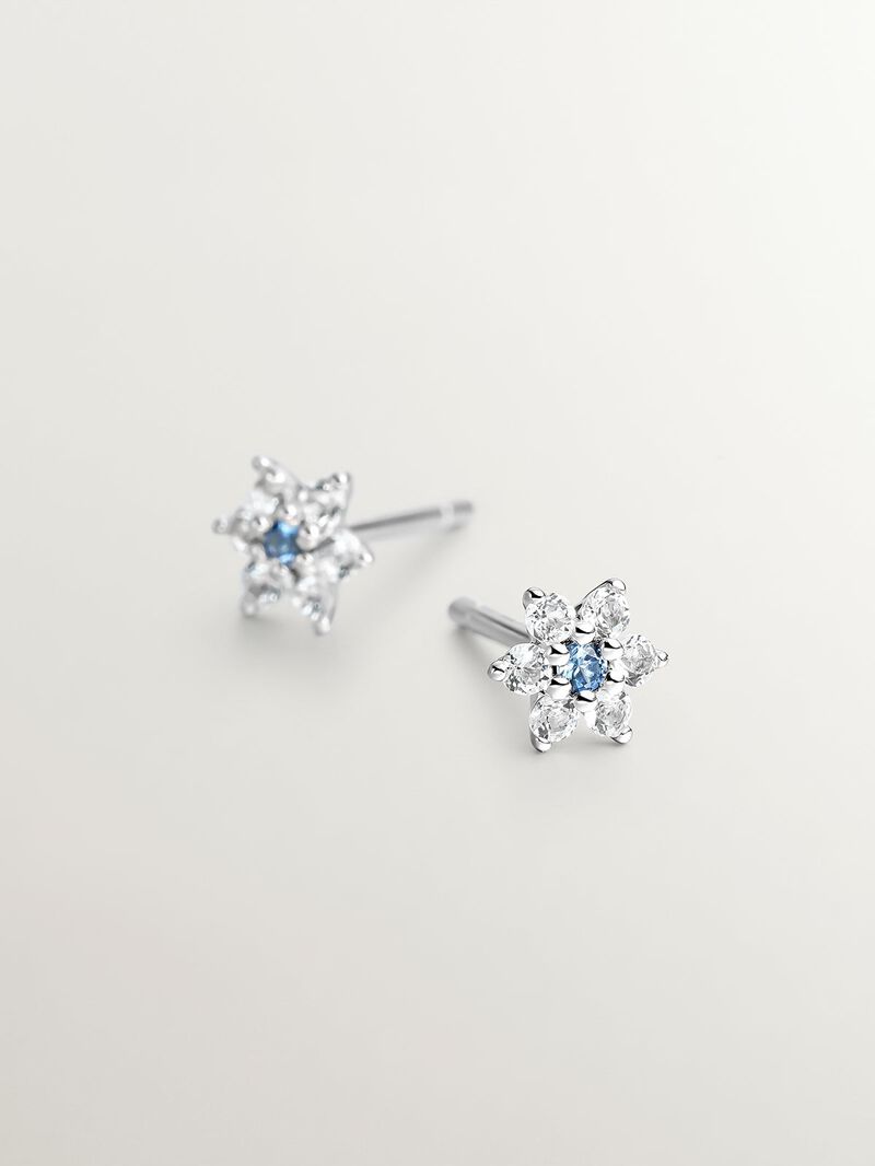 925 Silver earrings in the shape of a flower with sapphire and topaz. image number 2