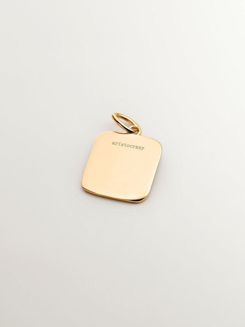 18K yellow gold plated 925 sterling silver charm with H initial and turquoise enamel in a square shape image number 1