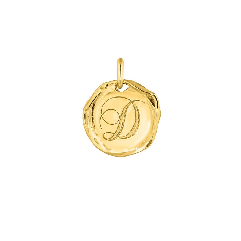Charm medalla inicial D artesanal plata recubierta oro, J04641-02-D, hi-res