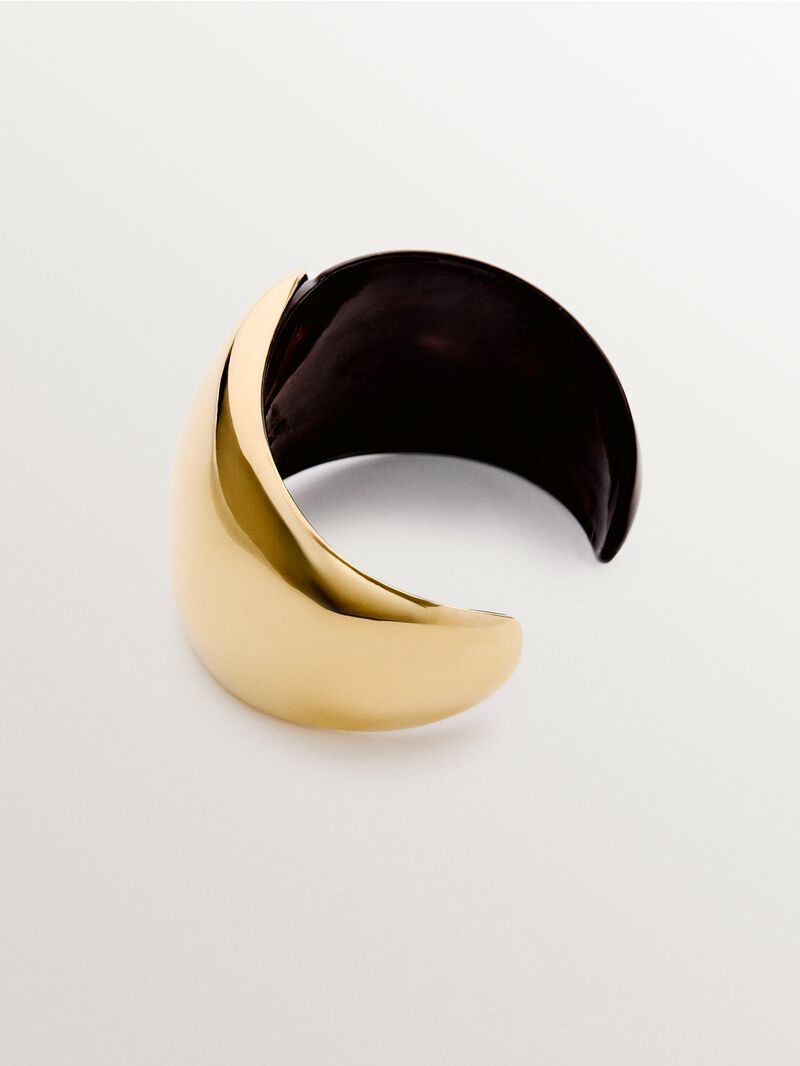 Rigid 925 silver bracelet plated in 18K yellow gold and ebony image number 2