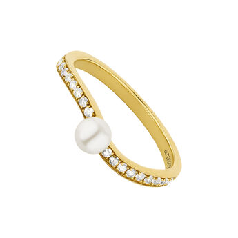Gold-plated sliver you and me topaz and pearl ring , J04747-02-WT-WP,hi-res