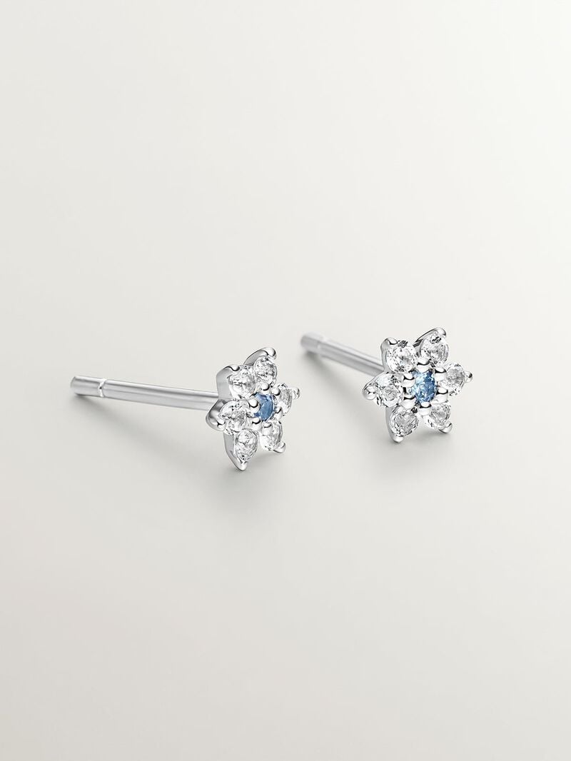 925 Silver earrings in the shape of a flower with sapphire and topaz. image number 4