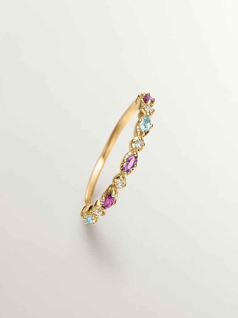 925 Silver ring bathed in 18K yellow gold with topaz, rhodolites, and amethyst. image number 4