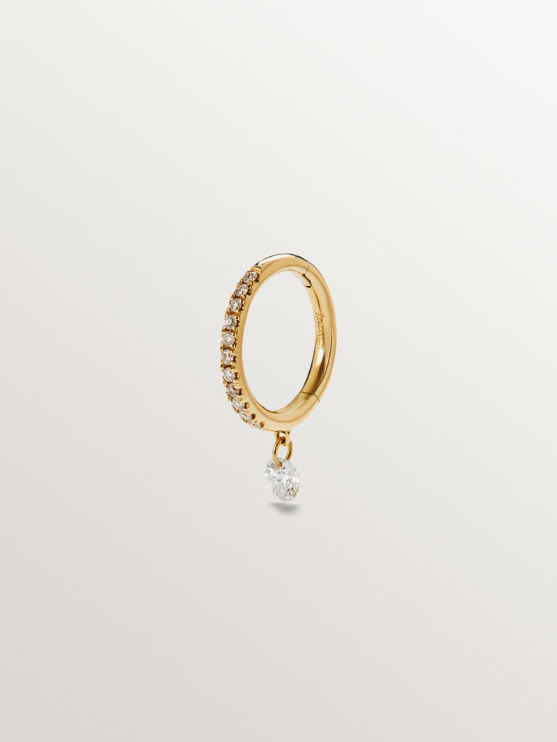 Individual small hoop earring of 18K yellow gold with diamonds. image number 2