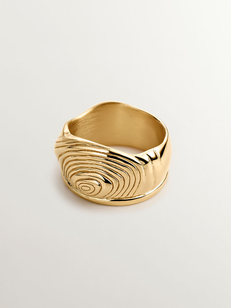 Wide 925 silver ring bathed in 18K yellow gold with embossed and irregular shape image number 2