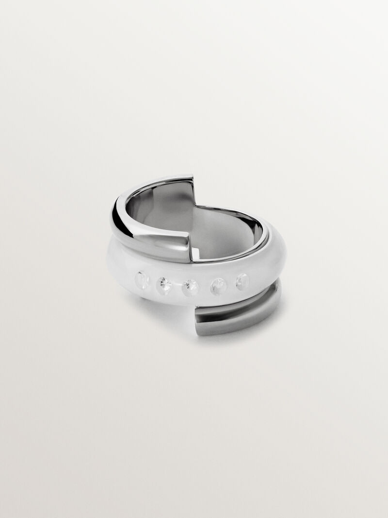 925 silver ring with white enamel and zircons suspended in resin image number 2