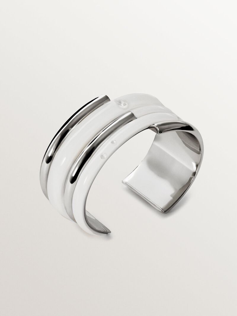 925 silver bracelet with white enamel and zircons suspended in resin image number 2
