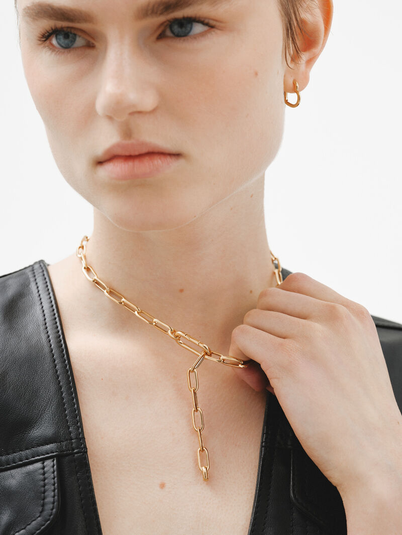 Chain of rectangular links made of 925 silver, coated in 18K yellow gold image number 5