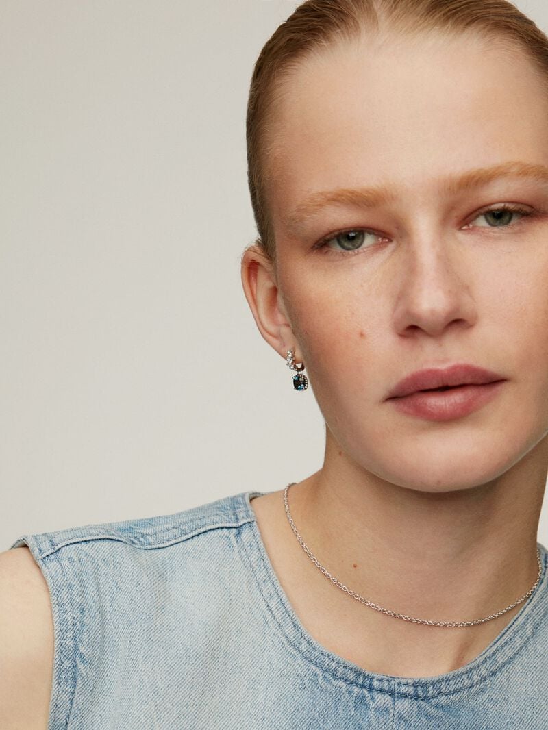 925 Silver hoop earrings with London blue and white topazes. image number 5