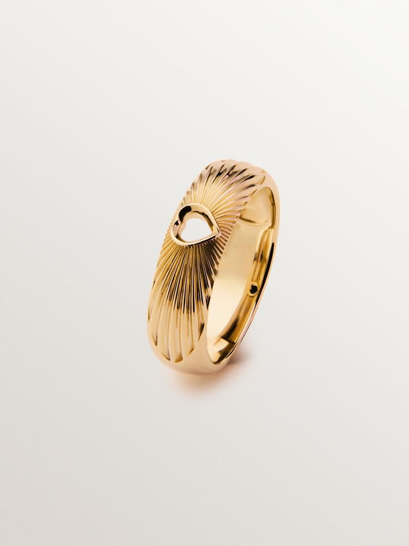18K yellow gold plated 925 silver ring with heart and guilloché texture image number 0