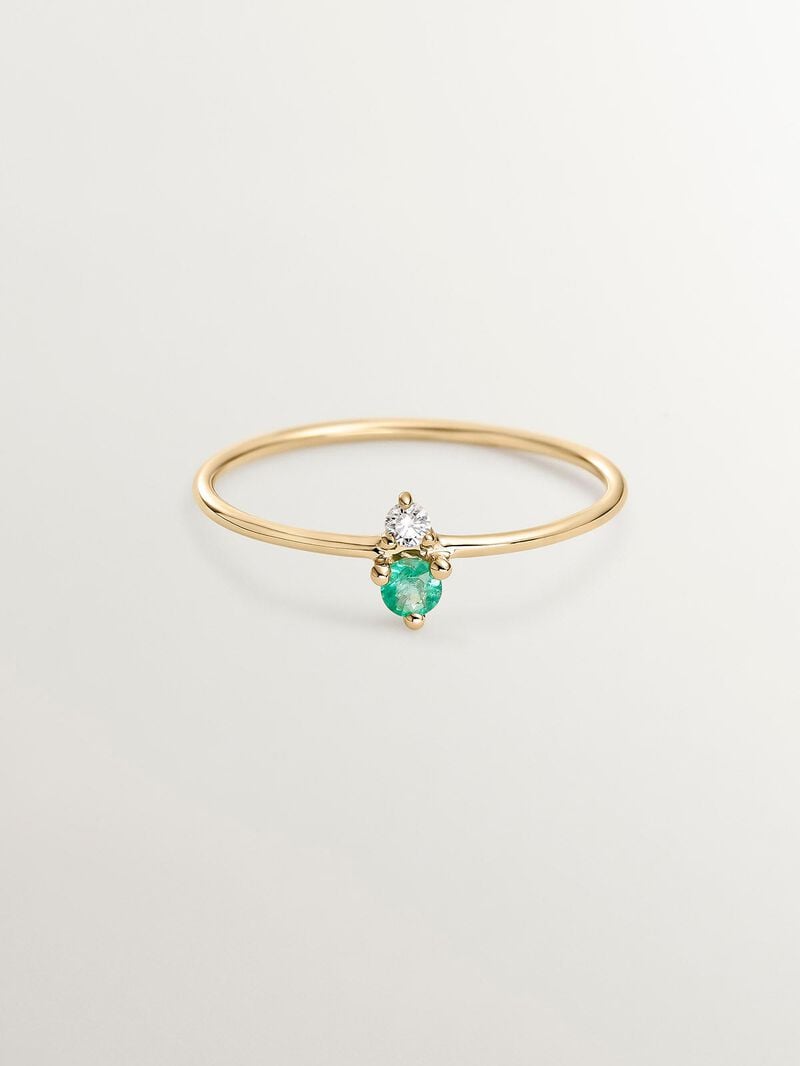 9K Yellow Gold Ring with Emerald and Diamond image number 2