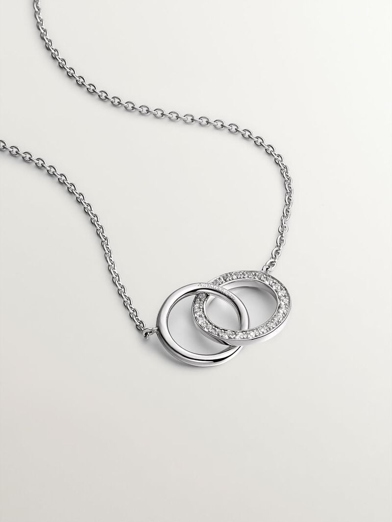 925 Silver pendant with circles and white topaz. image number 2