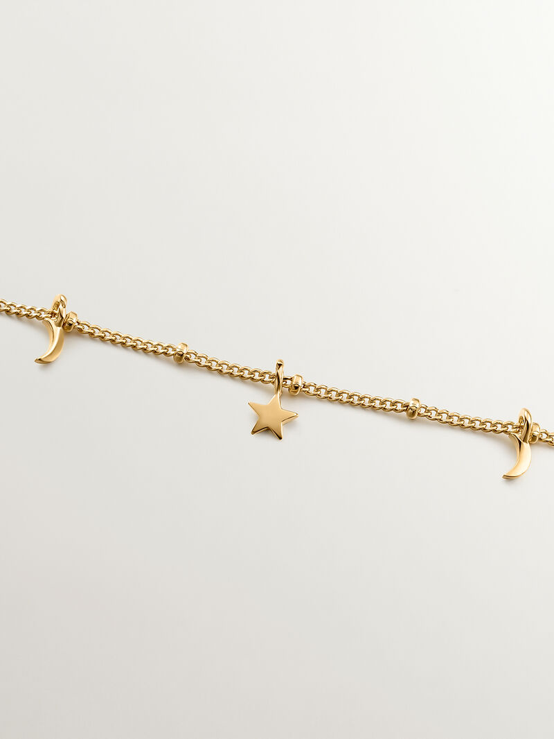 925 Silver bracelet bathed in 18K yellow gold with moons and stars. image number 3