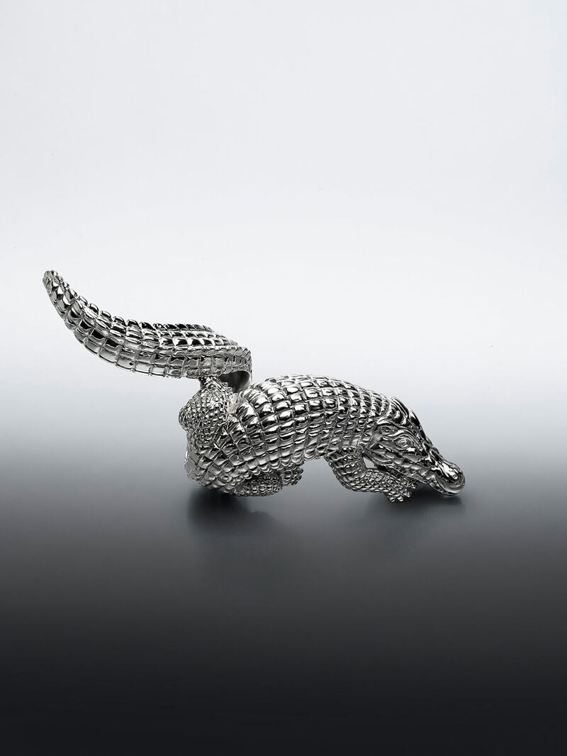 Large 925 silver ring shaped like crocodile image number 8