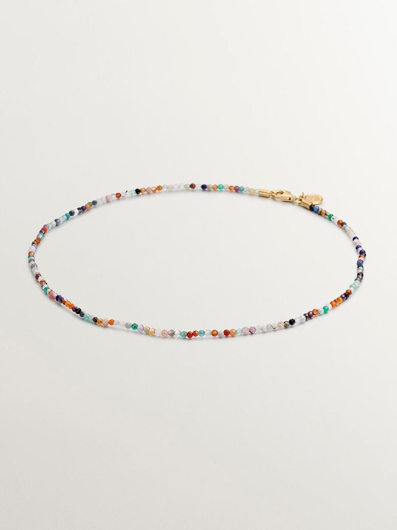 925 Silver necklace bathed in 18K yellow gold with multicolor precious stone beads. image number 0