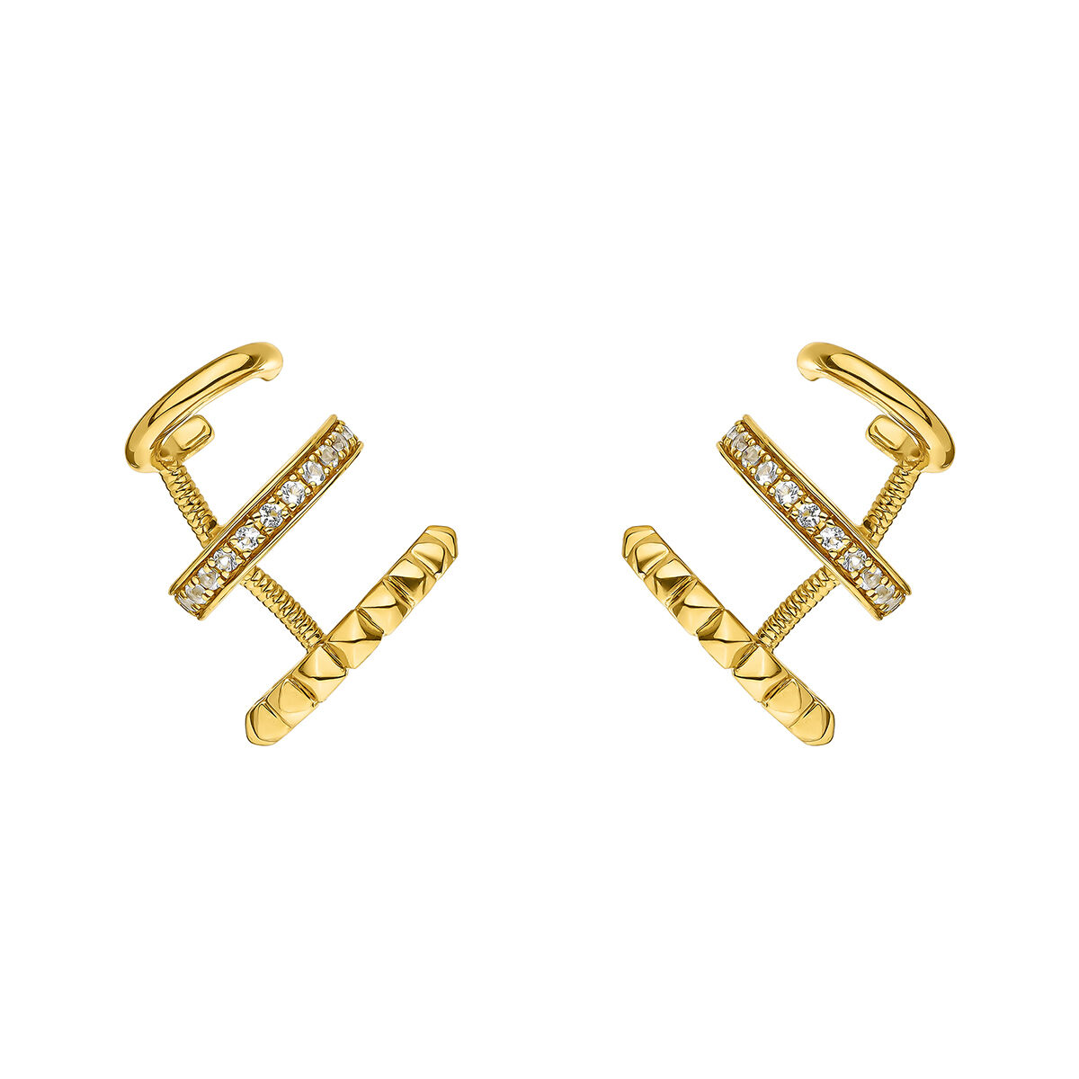 Triple climber hoop earrings in 18ct yellow gold-plated silver, J04908-02-WT, hi-res