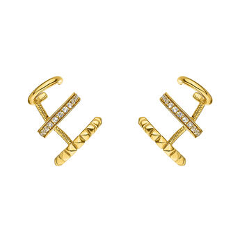 Triple climber hoop earrings in 18ct yellow gold-plated silver, J04908-02-WT,hi-res