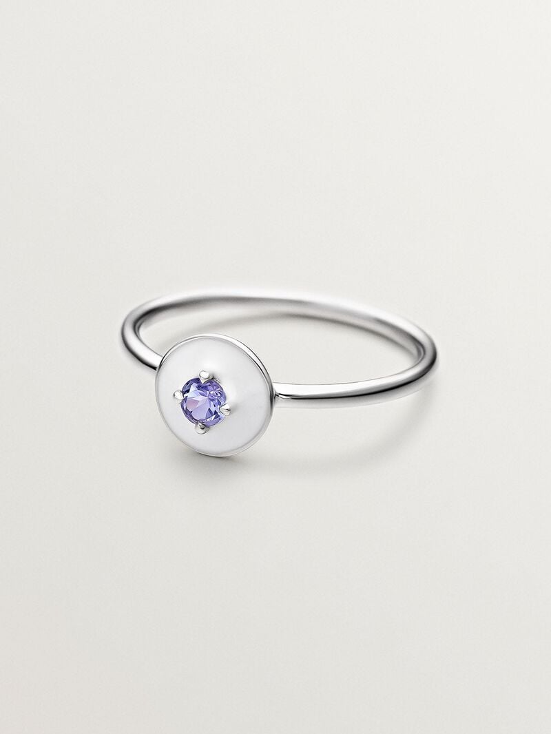 925 sterling silver ring with purple tanzanite and white enamel image number 2