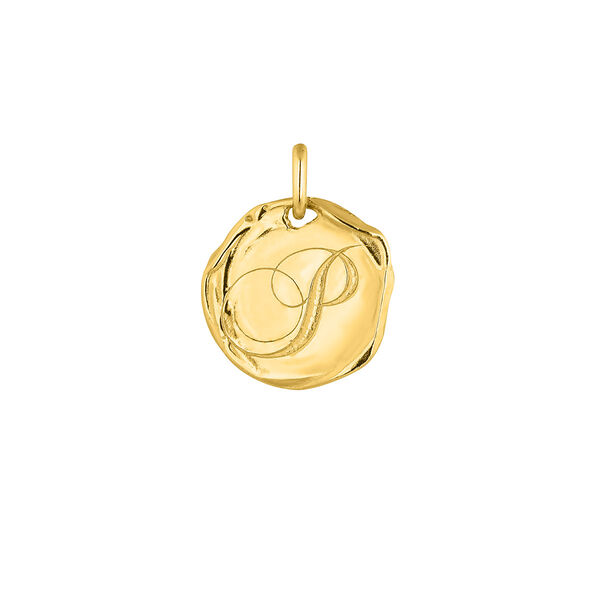 Gold-plated silver P initial medallion charm , J04641-02-P,hi-res