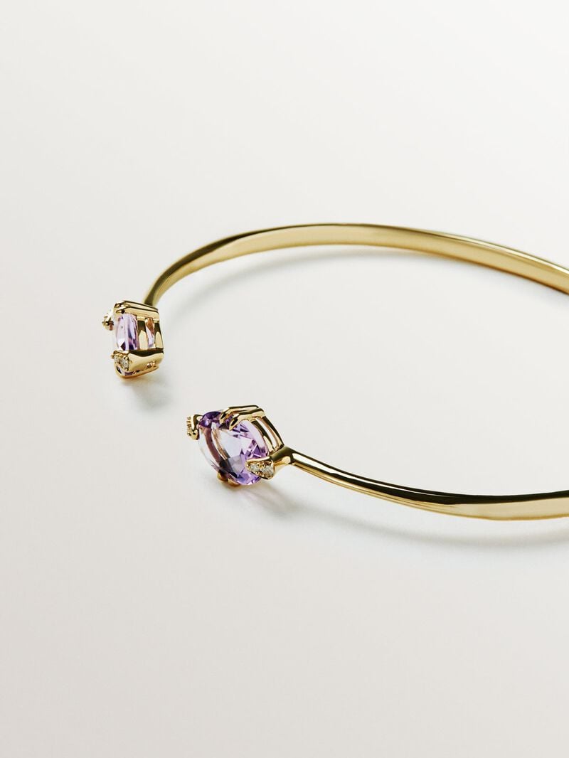 9K yellow gold open bracelet with pink amethysts and diamonds image number 4