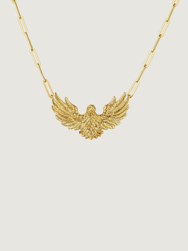 925 Silver link necklace bathed in 18K yellow gold with eagle image number 1